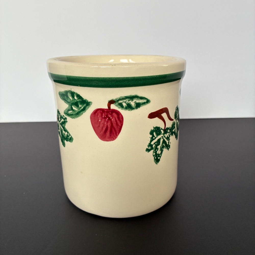 Vtg Crock Shop Santa Ana, CA Utensil Holder Apple Ivy Farmhouse Country Cottage